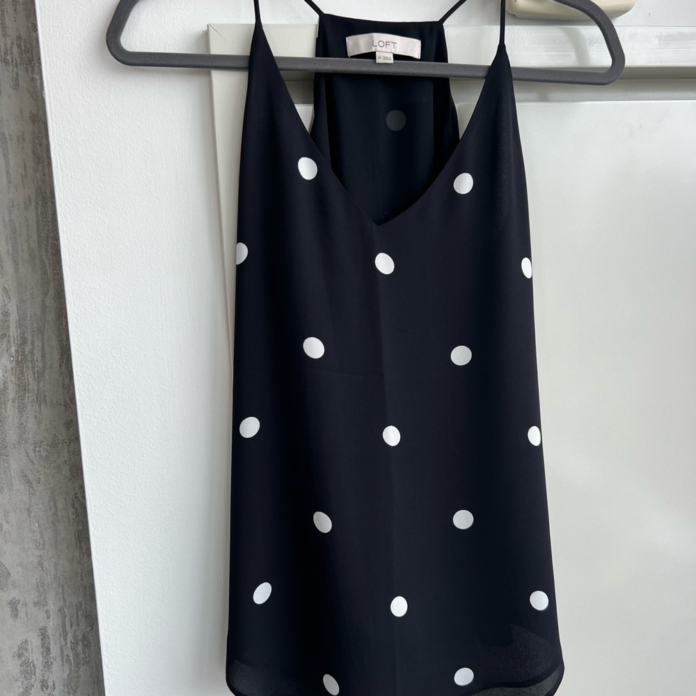 loft Black and White polka dot tank top